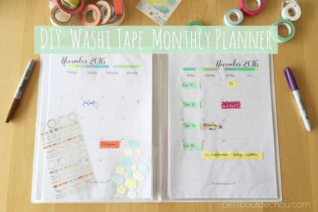 DIY washi tape monthly planner