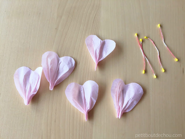 tissue paper petals rolled and stamen