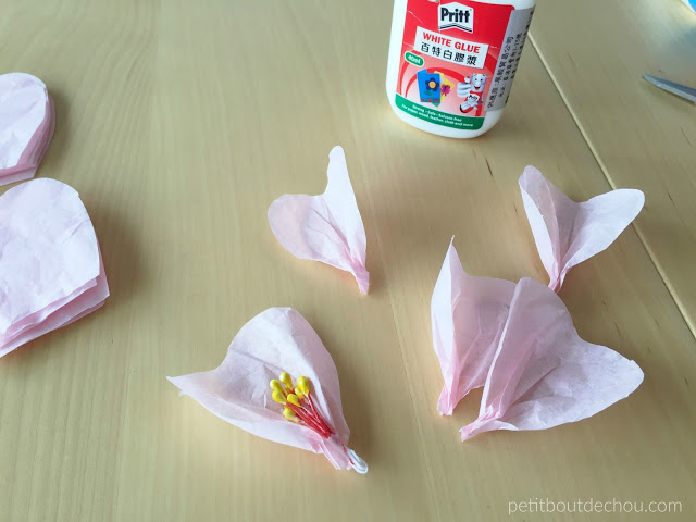 gluing stamens to petals