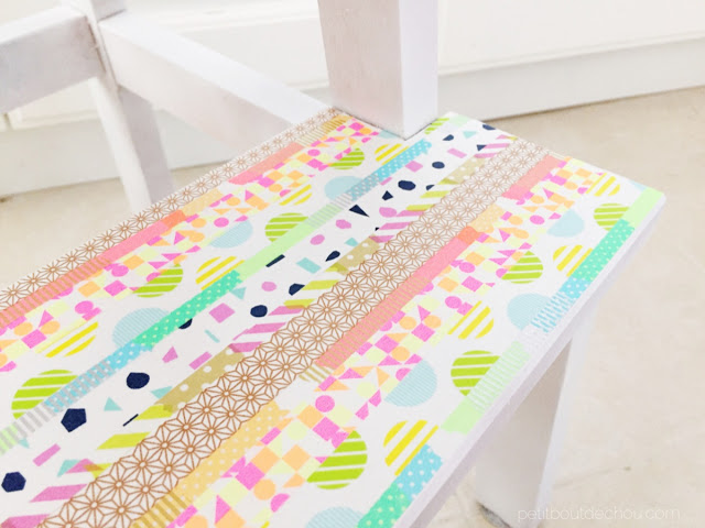 bottom step of stool with washi tape