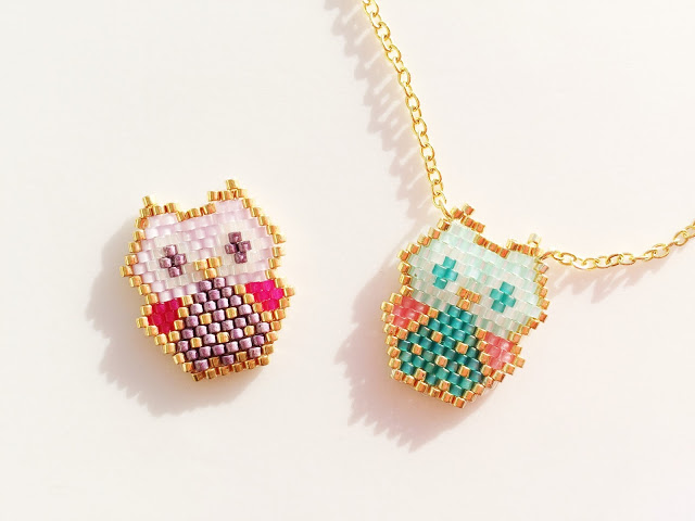 Baby owl miyuki beads pendant 