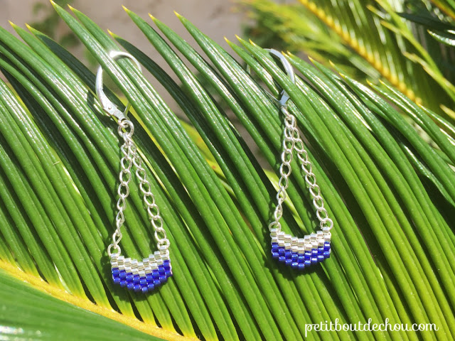 chevron beaded earrings on leaf