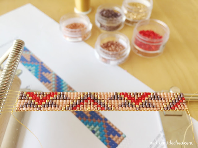 red bead loom work in progress