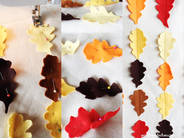 pin and sew the leaves