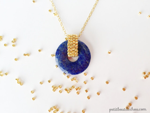 lapis lazuli pendant peyote beaded bail