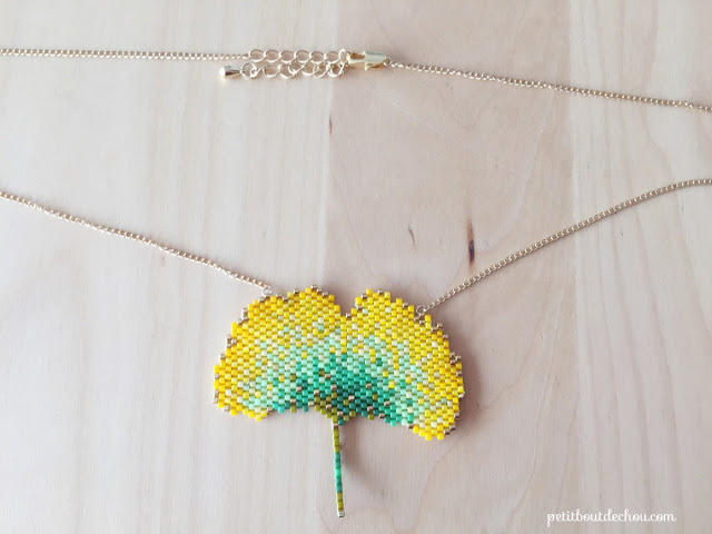 DIY Beaded ginko leaf in brick stitch necklace