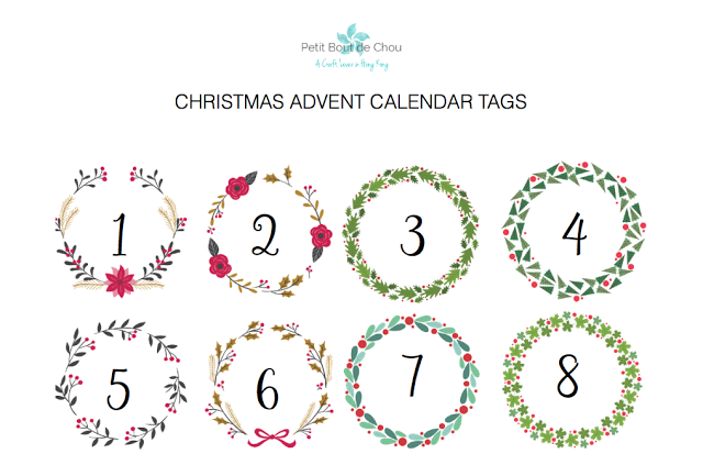 Advent calendar christmas wreath printable tags