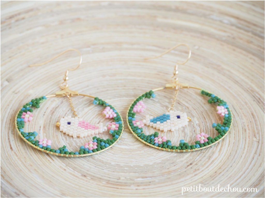 Spring bird creole earrings both