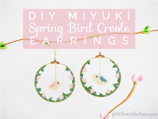 Large brass creole earrings and Miyuki beads woven bluegreen eucalyptus
