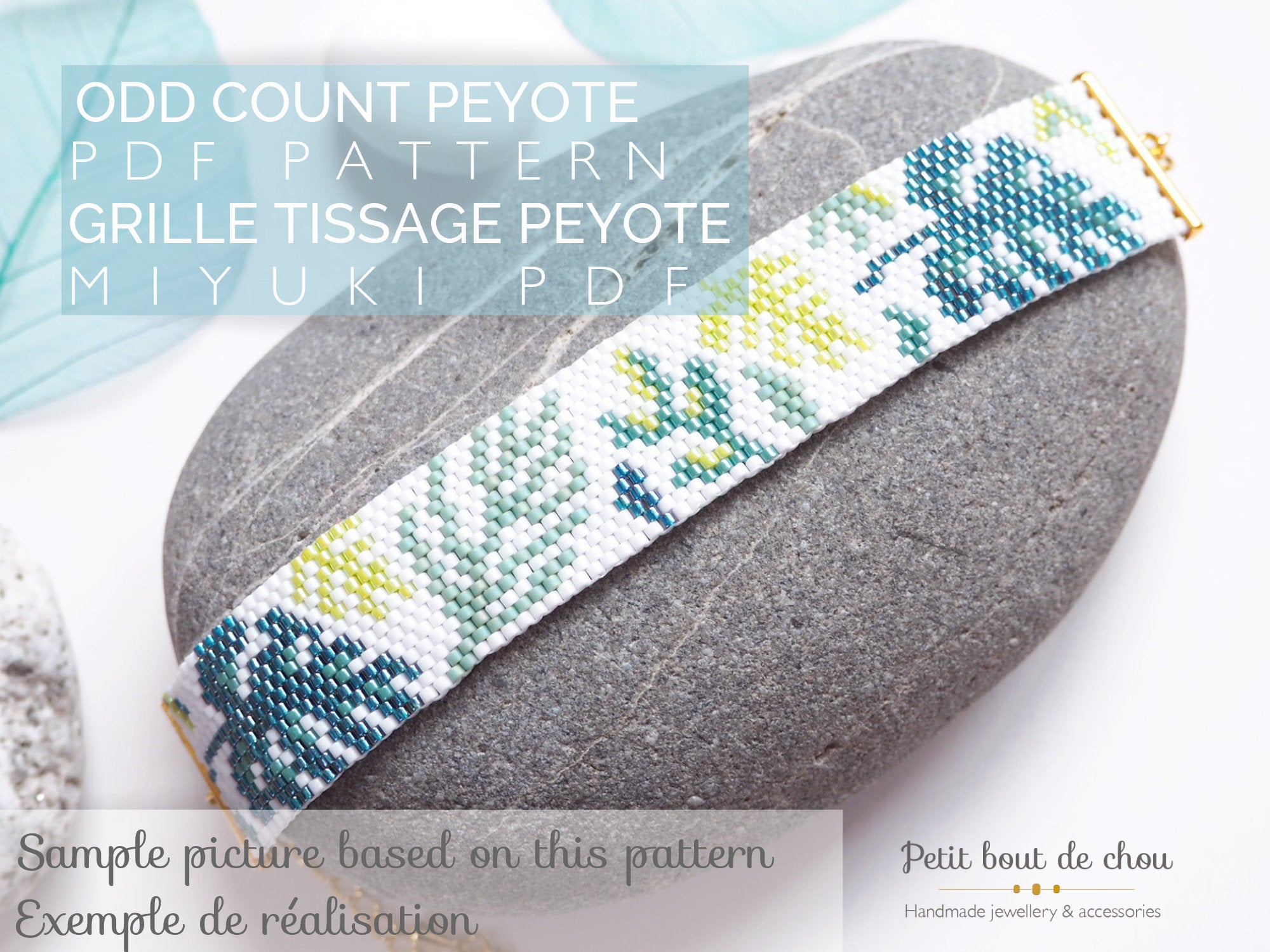 PDF Odd Count Peyote Bracelet Pattern Monstera Leaves - Petit Bout de Chou