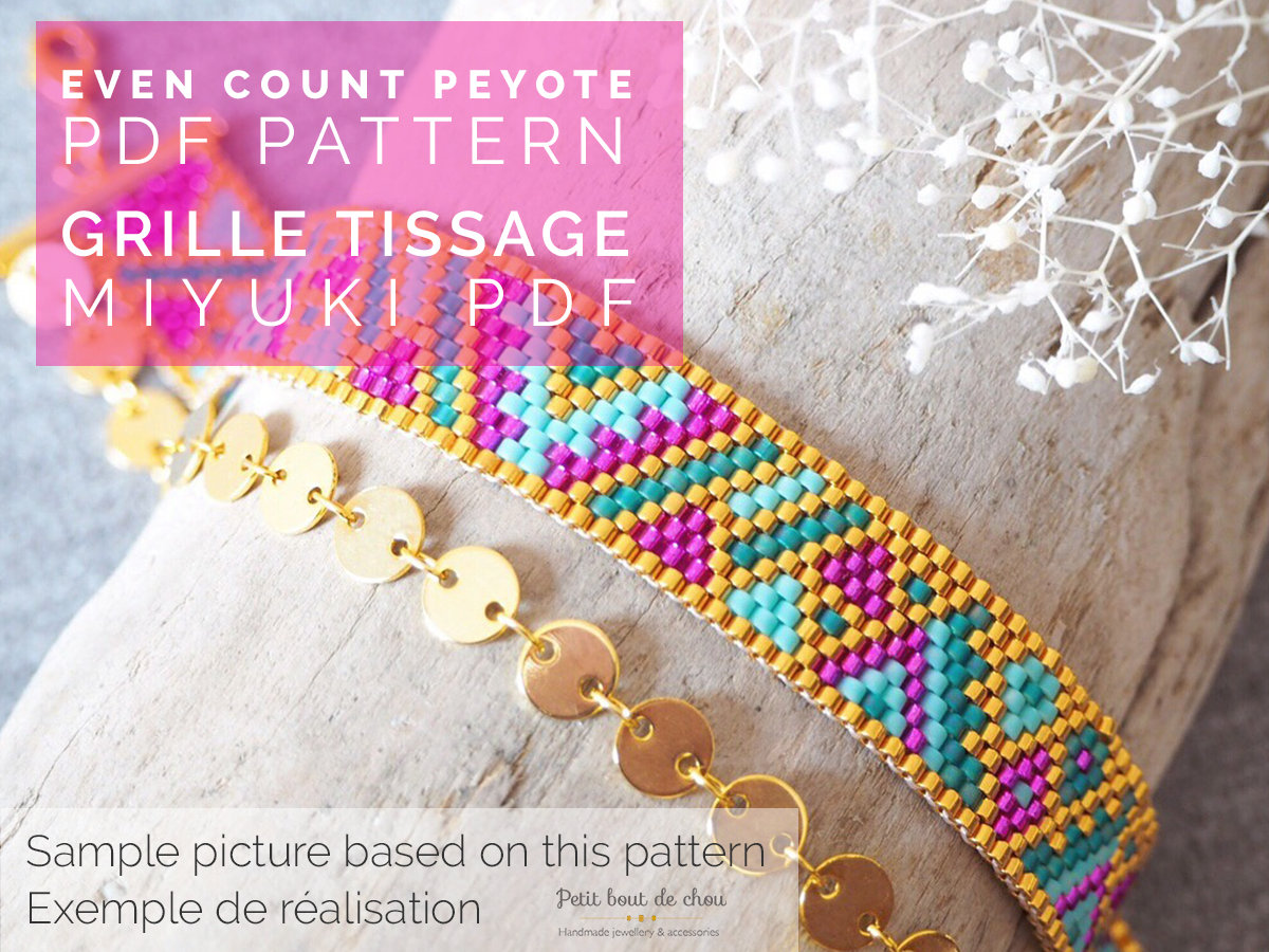 PDF Instant Download Geometric Design Peyote Stitch Pattern for Miyuki Delica Seed Bead Size 11 for Bracelet Cuff/ Bookmark CIRCLES