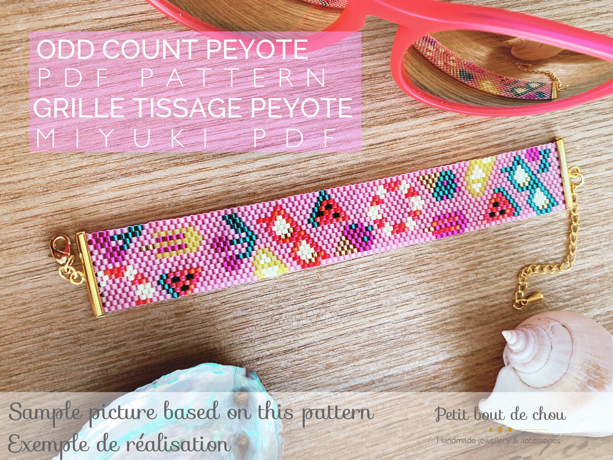 Pink Roses Peyote Bead Pattern Bookmark Pattern PDF Instant Download Seed Beading Pattern Miyuki Delica Size 11 Beads Bracelet Pattern